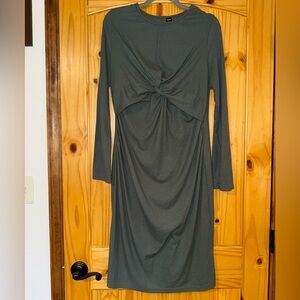 Long Sleeve Twist Front Women’s Maternity Dress - Olive Green